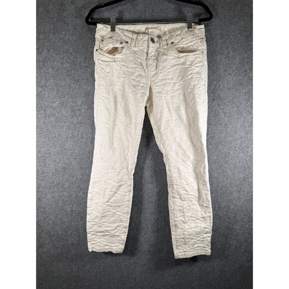 Free People Pants Women 30 White Mid Rise Embossed Skinny Floral Boho Hippie - Picture 1 of 9